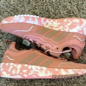 Adidas Coral and Beige Athletic Shoes